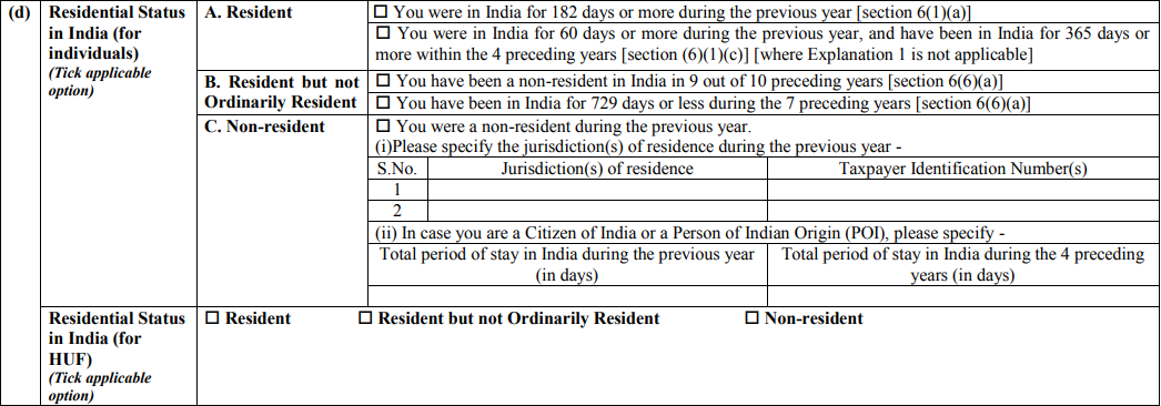 Detailed information regarding residential status (Required in ITR 2 and ITR 3)